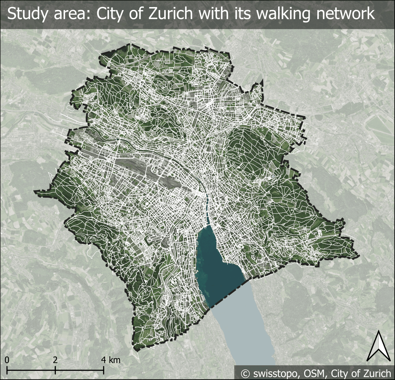 Übersicht Zürich mit Wegenetz